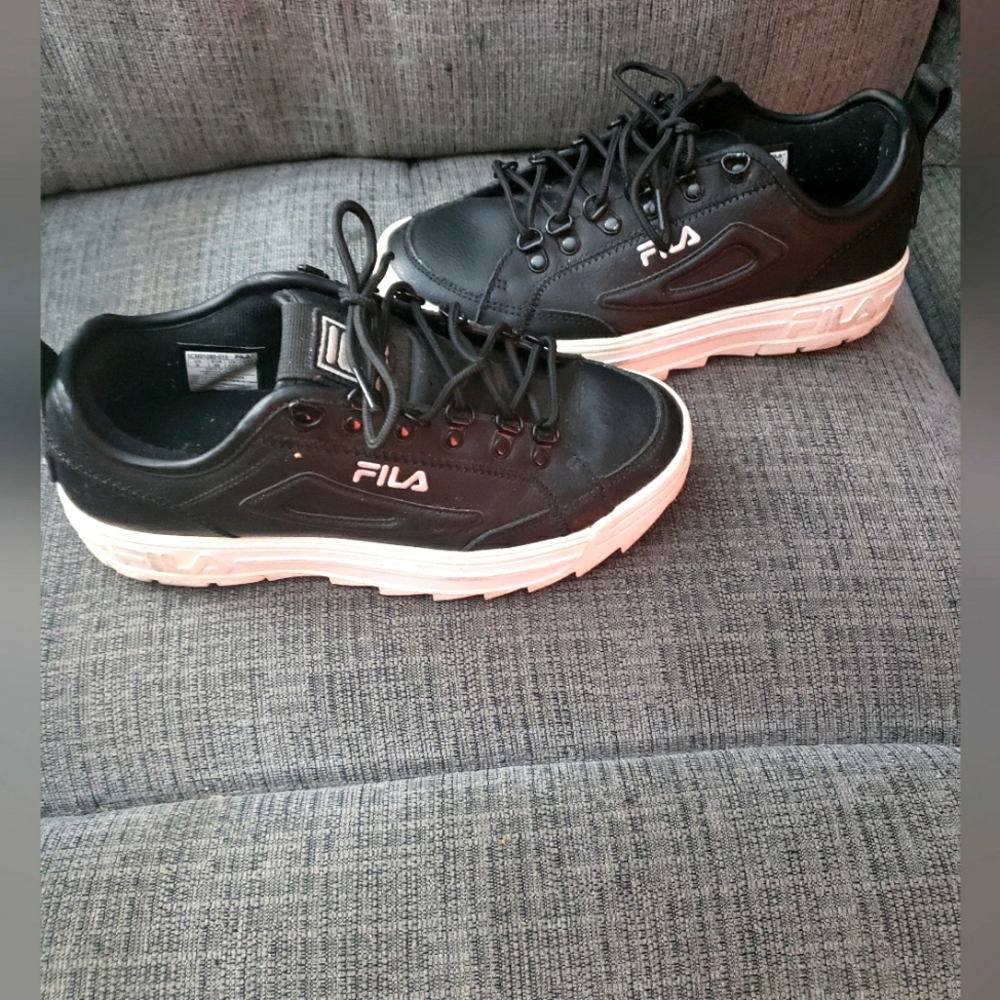 Fila Black Sneakers with White Soles Size 8